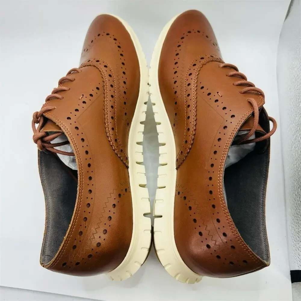 Cole Haan ZERØGRAND Wingtip Oxford Shoes Brown/Ivory Men's Size 9 B Narrow